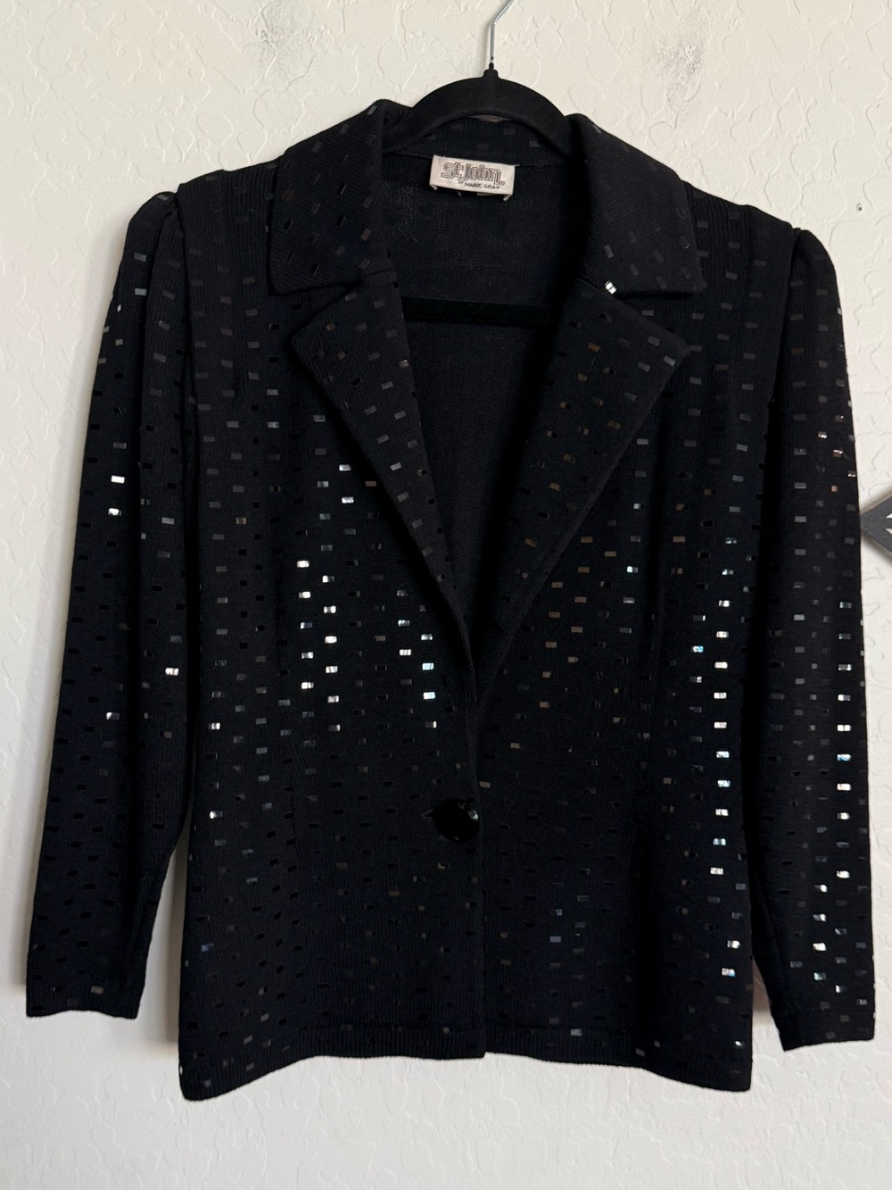 ST JOHN Marie Gray VTG Santana Knit Sequin Evening Jacket Blazer Black 2 - Picture 2 of 9
